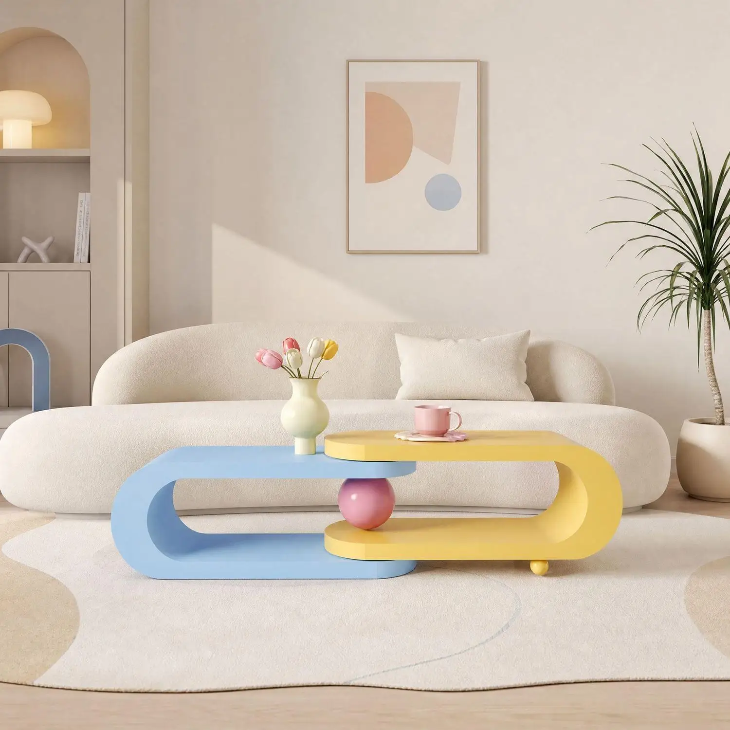 Dopamine Two-Tone Color-Blocking Coffee Table, Home Living Room Combination Coffee Table, Premium Small Tea Table