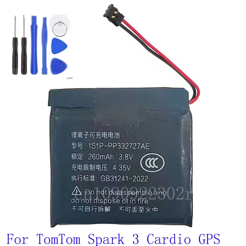 New 1S1P-PP332727AE For TomTom spark cardio＋music TomTom Spark 3 Cardio GPS Watch Acumulator -wire Plug 260mah Battery + Tools