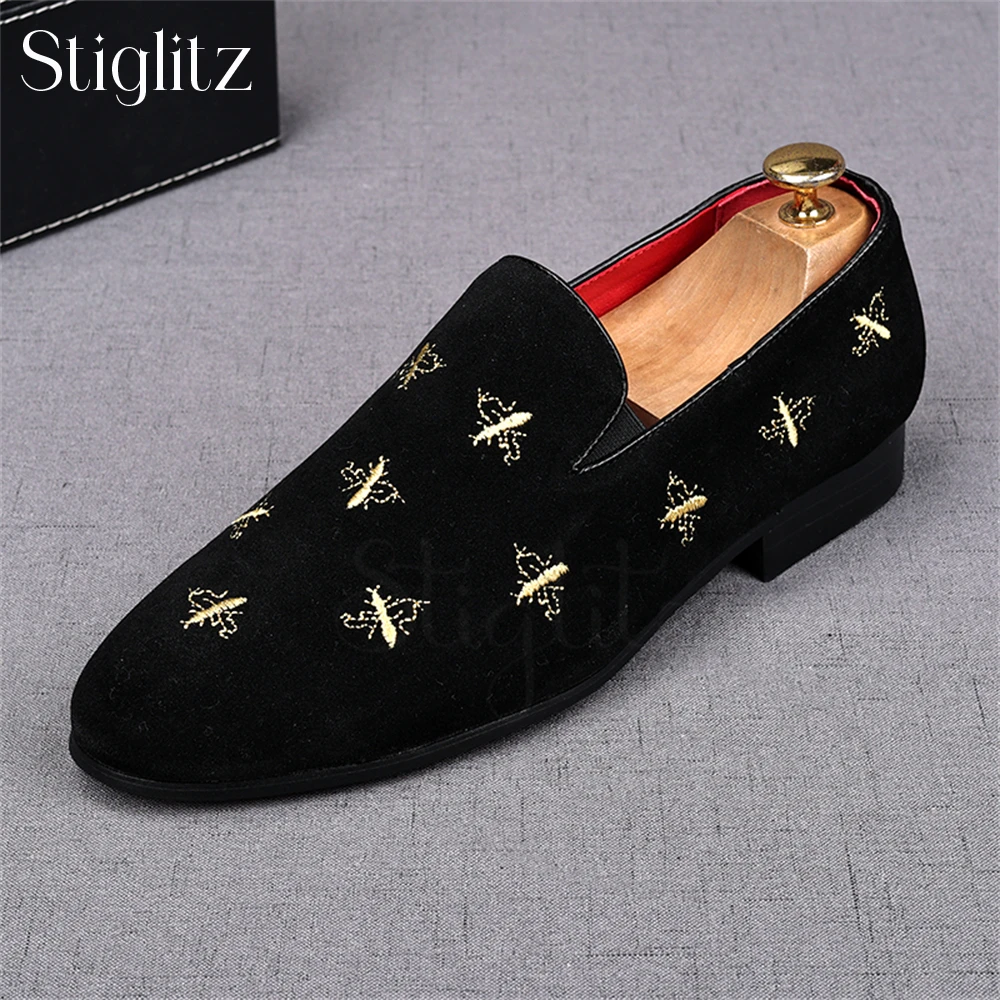 

Suede Embroidered Loafers for Men Slip on Comfortable Dress Shoes Fashion Style Handmade Shoes for Wedding Custom Color Patterns