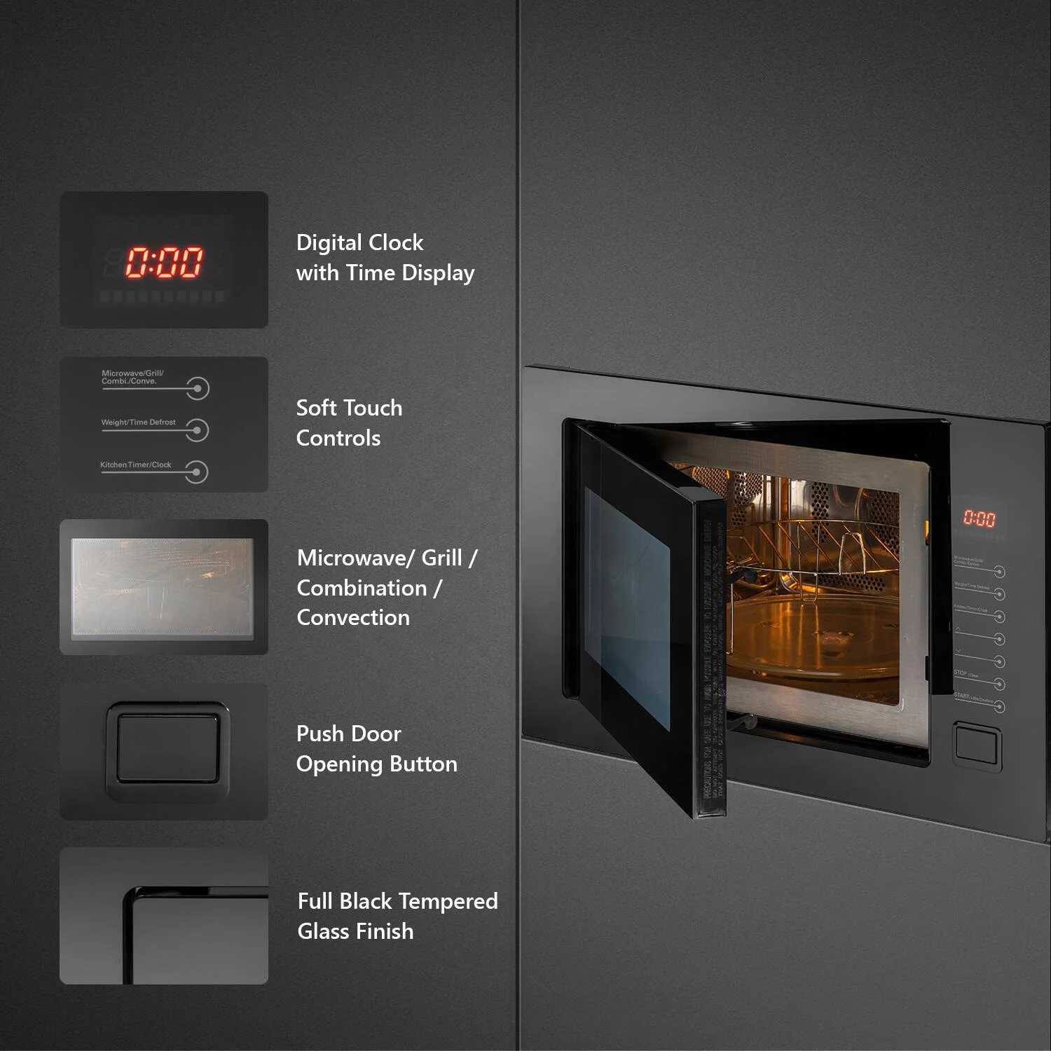 High End 25L Built in Micro Wave Full Touch Control Inbuilt Oven and Microwave Oven Home with Grill