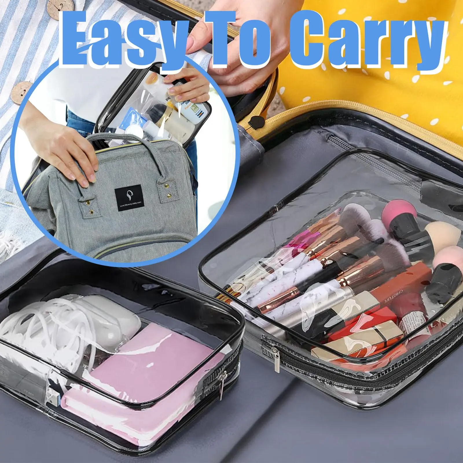 Bolsa de aseo transparente de 6-50 Uds., estuche organizador portátil de PVC con cremallera, bolsa de transporte para maquillaje cosmético, bolsa de aseo aprobada por TSA para viaje