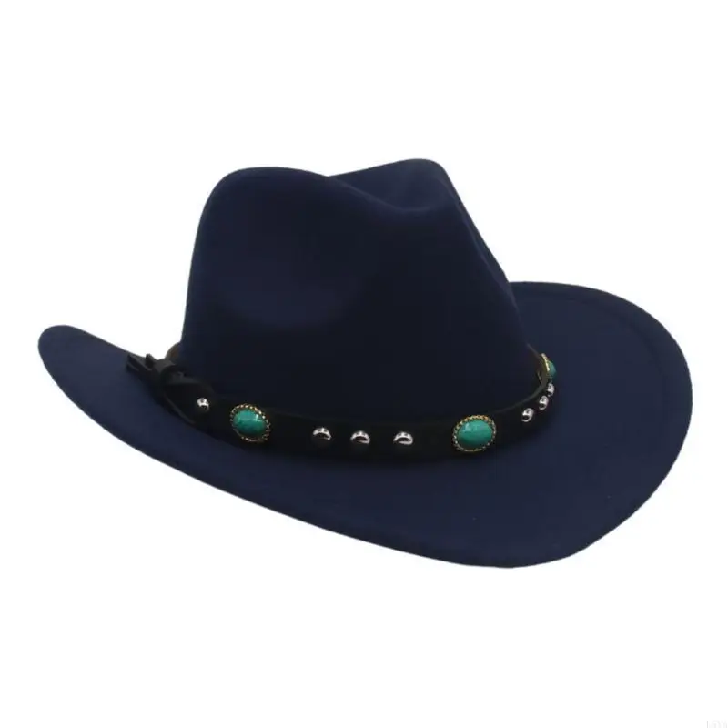 

L5YA Homburg Cowboy Hats with Unique Ethnic Band Fedoras Hat Top Hat Classical Porkpie Hat for Boy Men Hat Theme Party