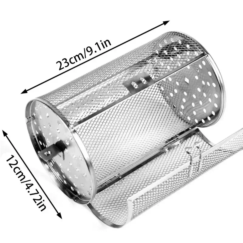 Stainless Steel Rotisserie Grill Roaster Drum Oven Rotary Baking Cage Rotisserie Basket for Peanut Dried Nut Coffee Beans BBQ