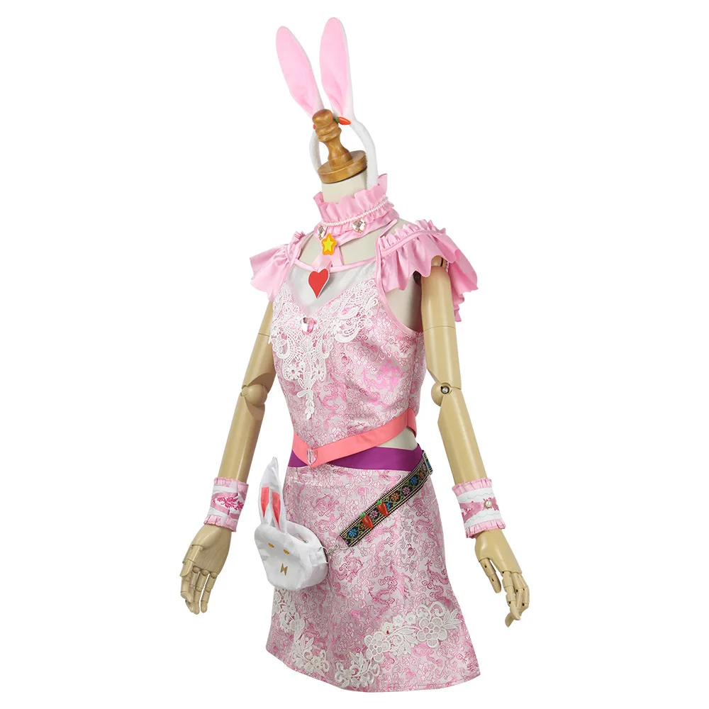 Anime Coelho Traje Halloween Cosplay Mulheres Lolita Pink Bunny Party Role Fancy Dress Summer Princess Dress