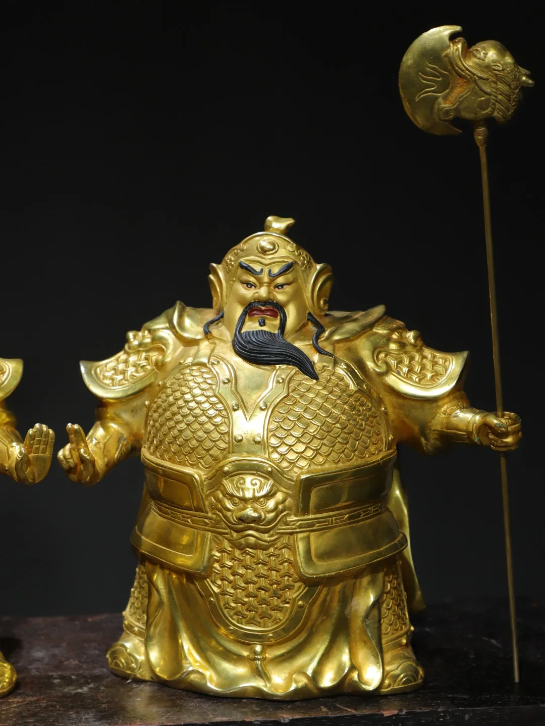 Old Bronze Gilded Painted Face Heha, two generals General Door God a set immortal Standing Buddha Worship Hall Town house