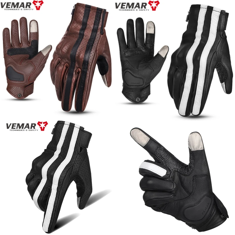 

SUOMY Men's Women's Retro Leather Motorcycle Riding Gloves Anti-drop Motocross Gloves Full Finger Cycling ATV Moto Glove