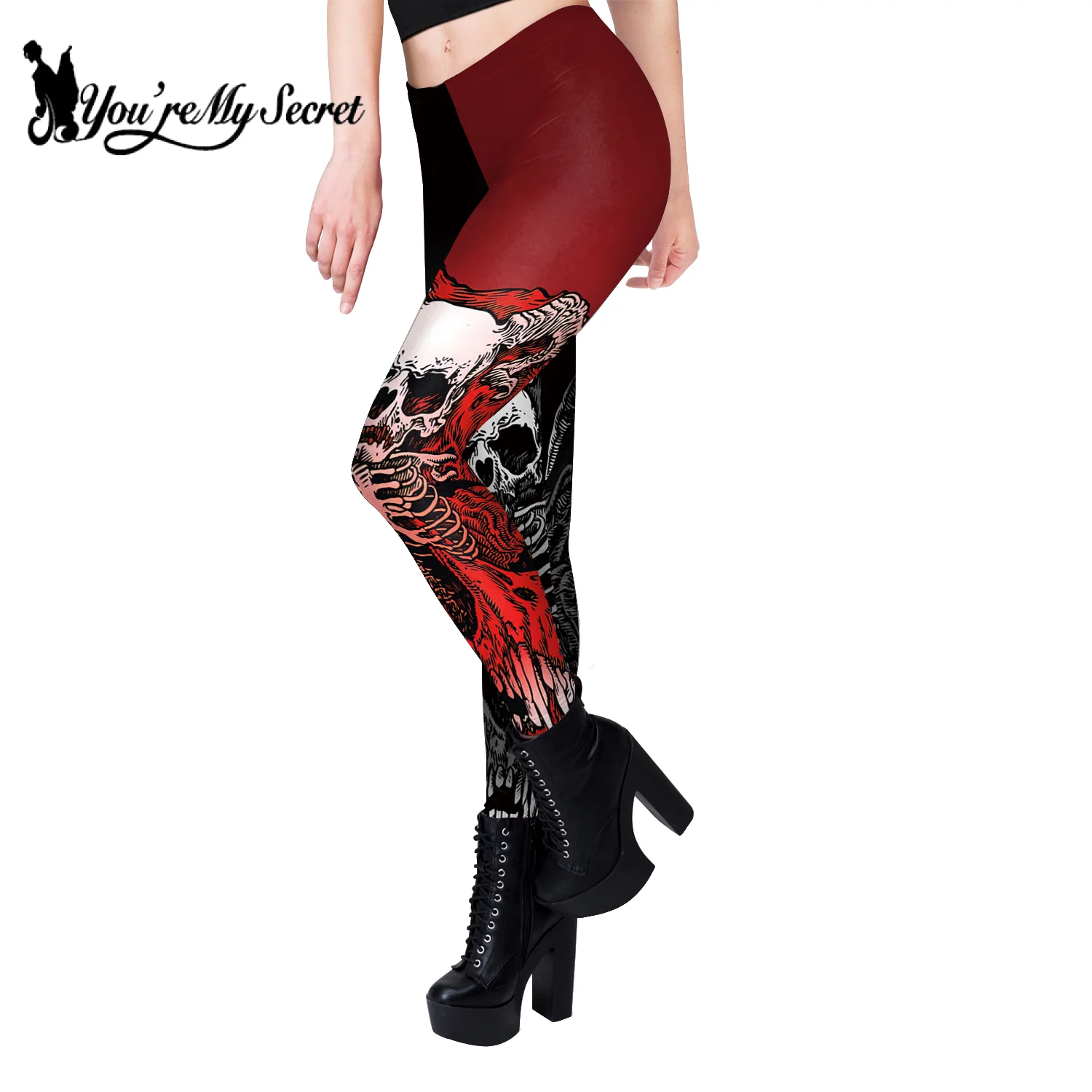 [You\'re My Secret] Halloween Skeleton Print Legging Punk Women Legging Gothic Fitness Ankle Pants Sexy Stretch Black Leggings