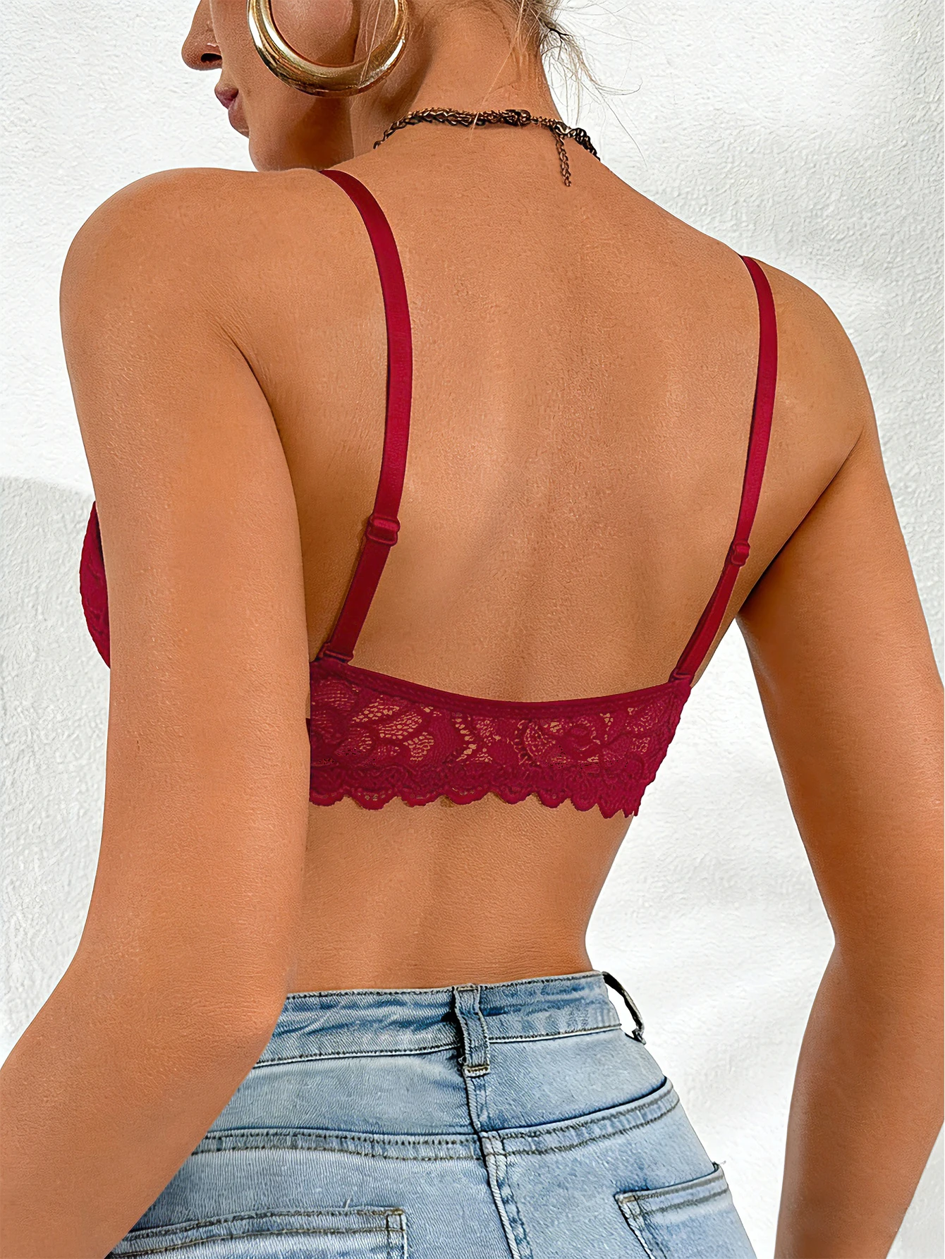 Butterfly Back Damen Spitzen-BH Sexy Vorderverschluss Push-Up BH Mehrweg-Träger Dessous – Detail 15