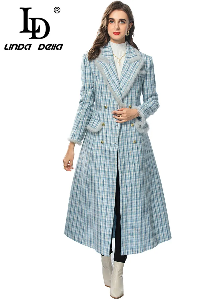 LD LINDA DELLA Autumn and winter New Style Streetwear Designer Coat Women Notched Double-Breasted S-4XL Long Coat