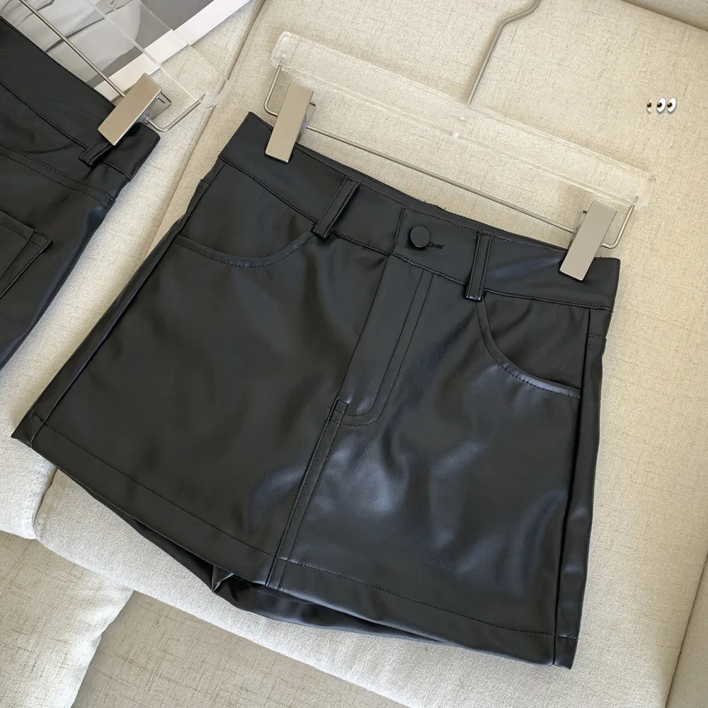 

Women Sexy PU Skirt Spring Autumn High Waist A-Line Tight Short Skirt Female Black American Fashion Zipper Half Dress