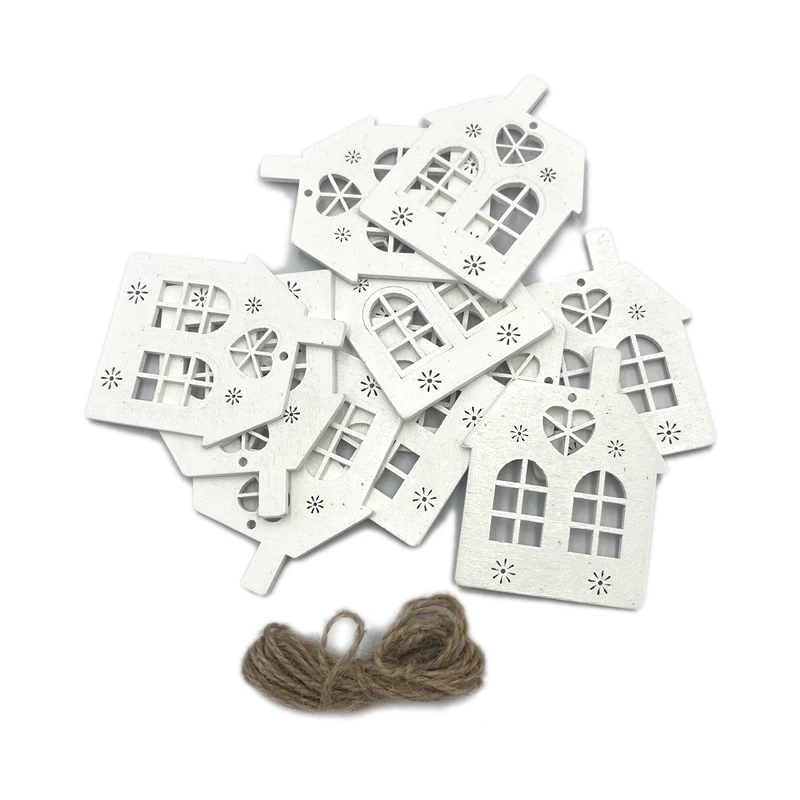 

10PCS Wooden Christmas Ornaments Unfinished Wooden Christmas Trees House Cutouts Christmas Hanging Decoration Craft Gift Tags