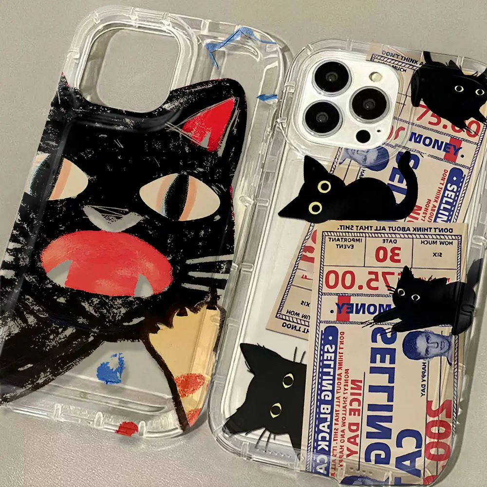 Funda transparente Doodle Angry Cat para IPhone 16 15 14 13 12 11 Pro Max 14 15 7 8 Plus X XR XS Max SE2020 Fundas Airbag a prueba de golpes