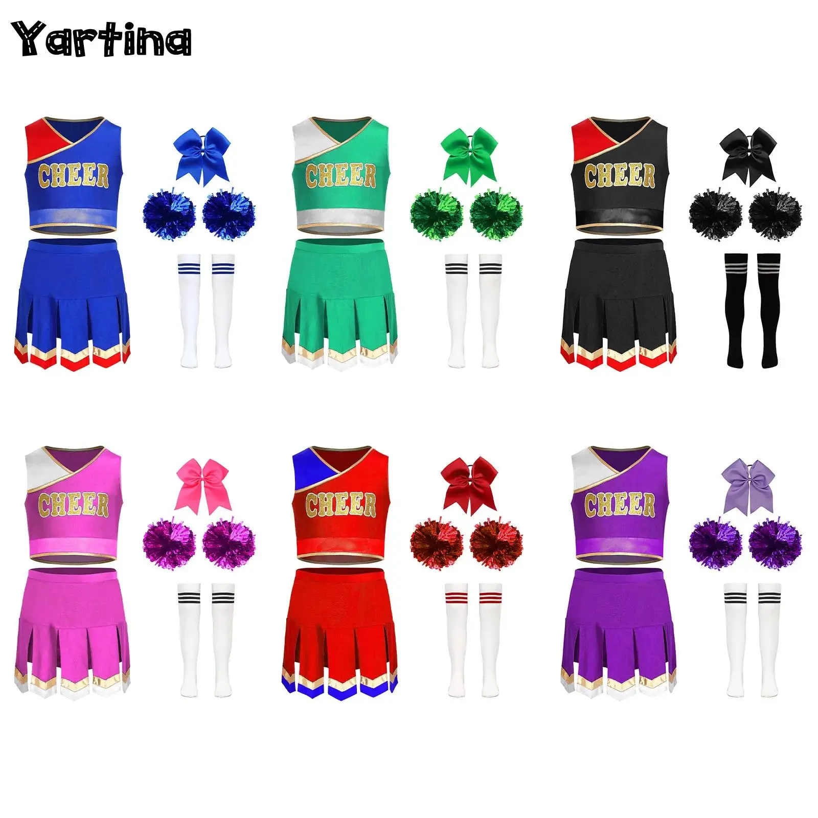 

Kids Girls Cheerleader Ballet Modern Dance Performance Costume Cheerleading Uniform Crop Top And Dance Skirt Dance Outfit Set
