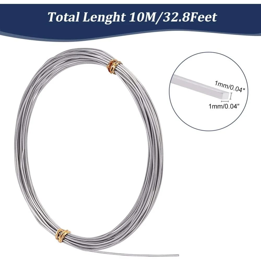 32.8ft 18 Gauge Square Aluminum Wire, Metal Craft Wire Aluminum Wire Bendable Metal Wire Metal Bead Line for Bonsai Trees Flower