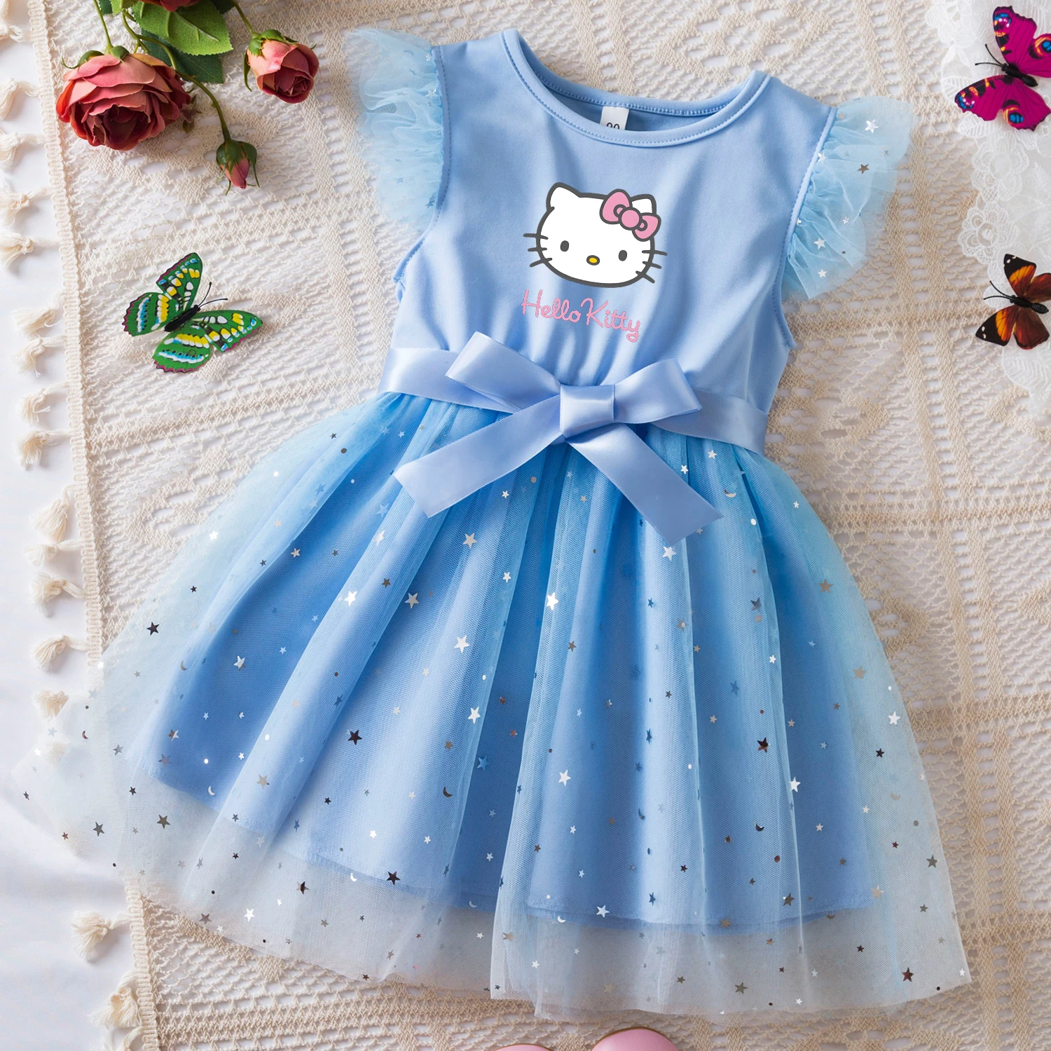 Vestido de Princesa Bluey para Niña Pequeña de 2 a 6 Años, Vestido de Tul para Fiesta de Cumpleaños, Espalda Descubierta, Lazo, Adorno de Cuentas, Disfraz de Navidad, Traje para Bebé Niña