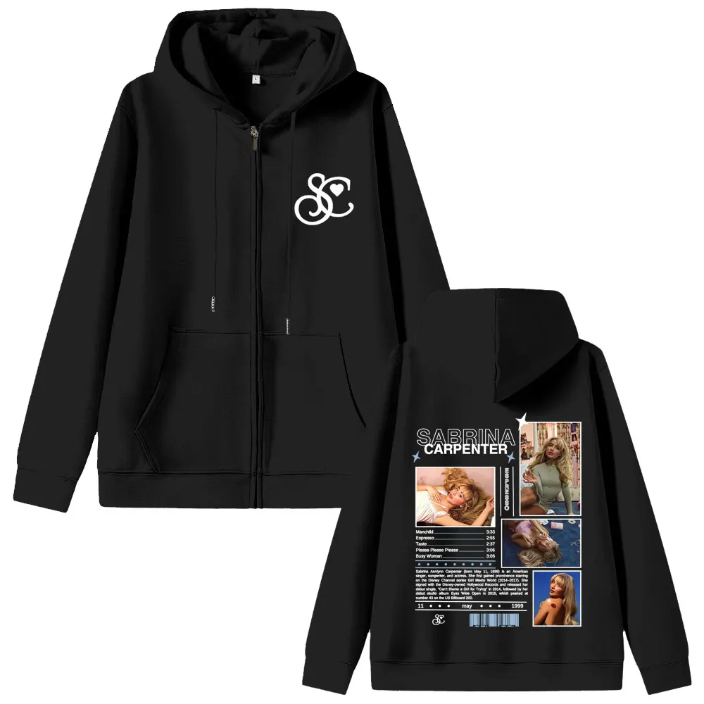 

Singer Sabrina Carpenter Music Album Cover Zipper Hoodie Men Women Casual Zip Up Jacket Unisex Fashion Pop Music Hoodies Coat