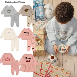 KS Children's Sweatshirt Fleece Thicker Autumn/Winter New Boys Girls Fruits Lemon Sweatshirt Sweatpants Set Dress Kids Clothes