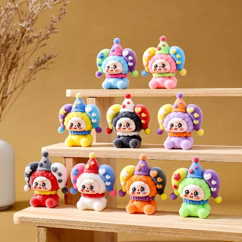 

9pcs Flocking Mini Circus Clowns Doll Blind Box Cute Doll Pendant Accessories Bag Decoration Multicolor Doll Guess Bag Toys Gift