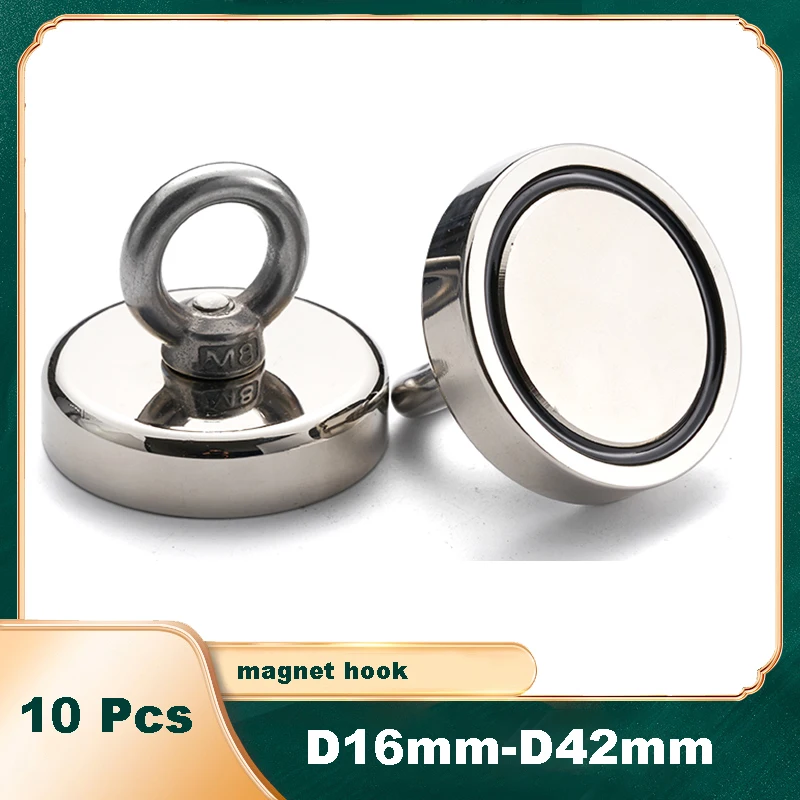 

10 Pcs Powerful Search Magnets Hook Strong Neodymium Magnet Magnetic Holder Fishing Salvage Permanent Ndfeb Holder D16mm D25mm