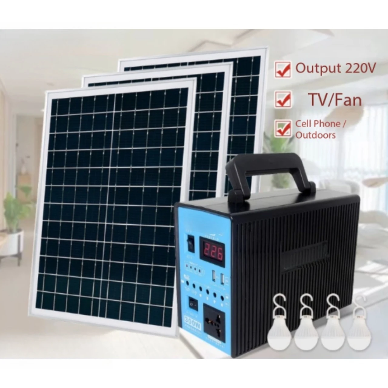 Off-Grid Solar Power Kit 220V AC Solar Panel With Storage Battery For Home Lighting Outdoor Use Mobile Phone Charging
