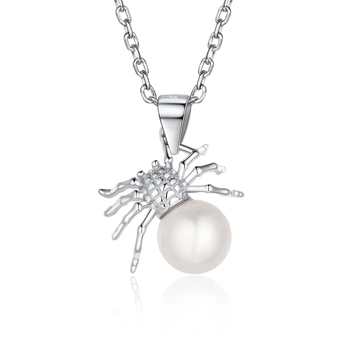 

925 Sterling Silver Spider Pendant Necklace with Simulated Pearl Halloween Party Costume Accessories Jewelry for Women