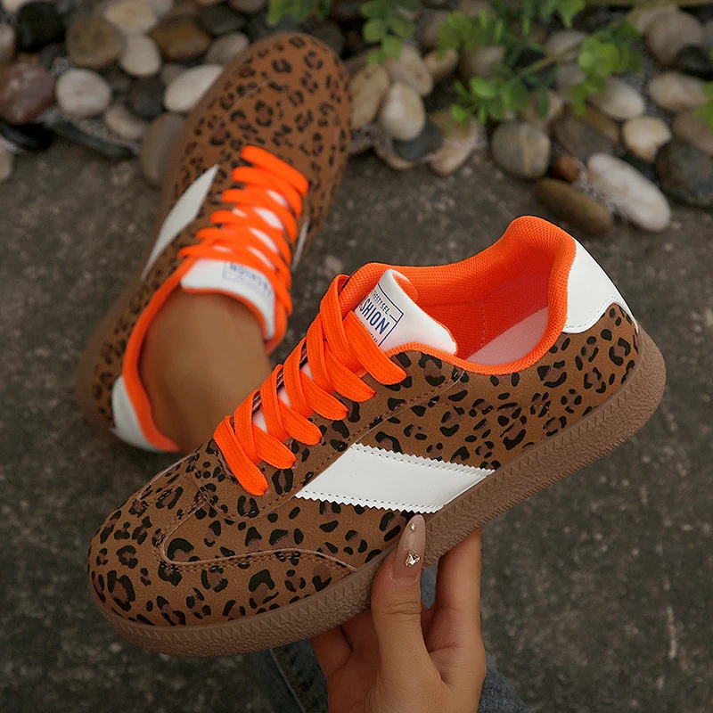 

Women's Fashion leopard Flat Sneakers 2026 New Spring Striped Thick Sole Shoes Woman Light Streetwear Casual Vulcanize Shoes