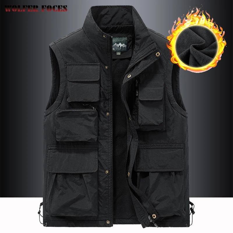 Men\'s Waistcoat Camping Jackets Sports Vest Outdoors Zip Sleeve Male Coat Clothing Vests Tactical Work Sleeveless Winter Best