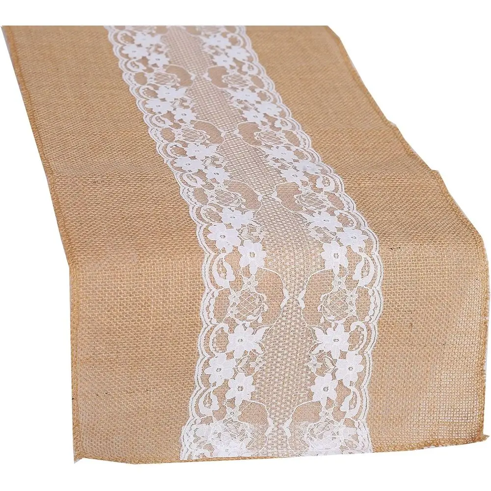 

15-Pack 12x108in Burlap Lace Table Runners for Rustic, Natural, Vintage Weddings & Banquets