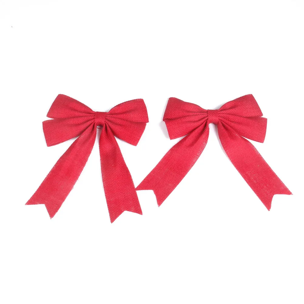 

2Pcs Burlap Jute Bowknot Red Lightweight Durable for Christmas Tree Wedding Party Home Restaurant Decor Hessian Bowknot