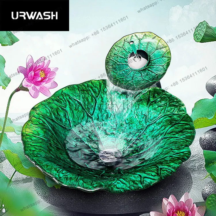 Bathroom tempered glass art stage lotus leaf washbasin B&B hotel face washbasin
