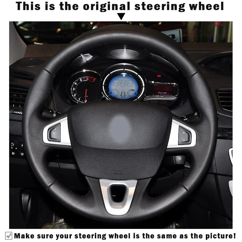 WCaRFun Black Artificial Leather Steering Wheel Cover for Renault Megane 3 2009-2014 Fluence ZE 2009-2016  Scenic 2010-2015