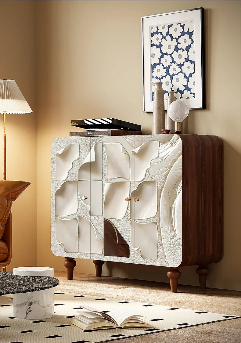 HHModern كريم نمط خزانة جانبية خشب متين جدار خزانة مدخل رسمت