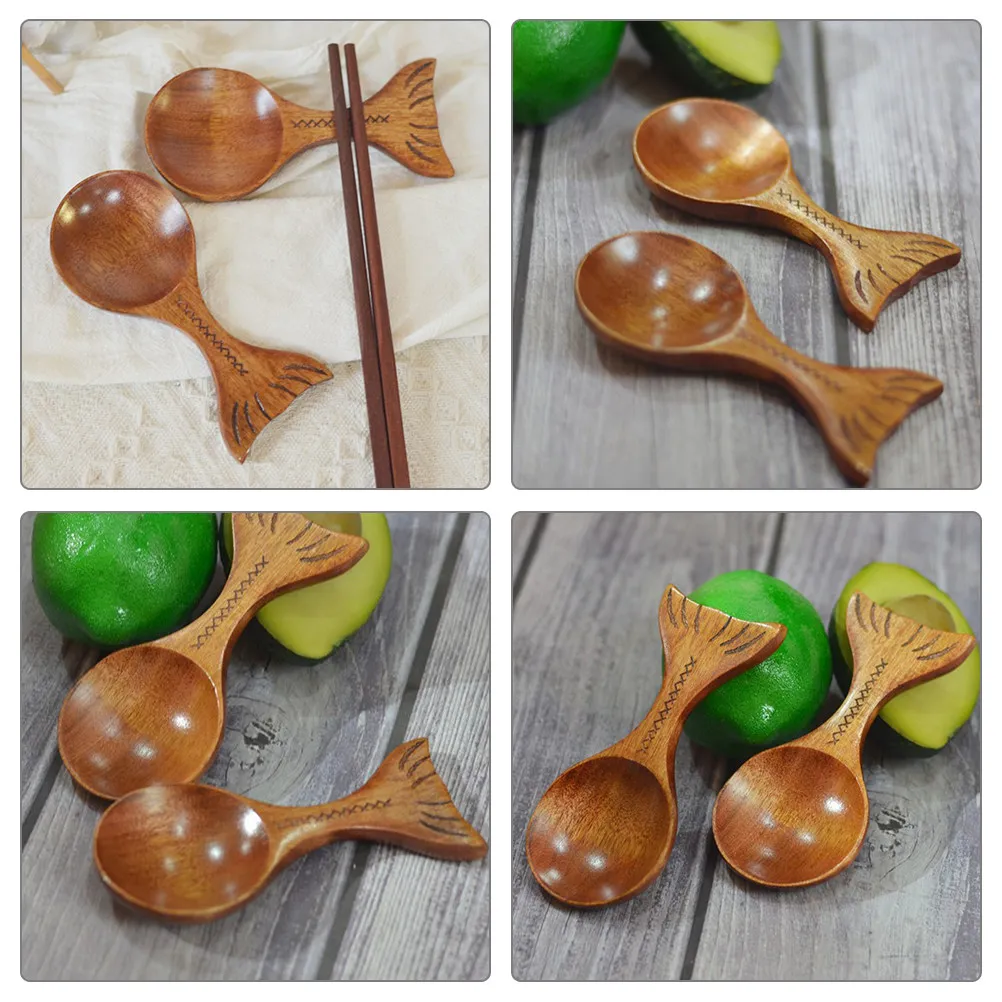 Fish-Shaped Nanmu Coffee Bean Scoop Wood Measuring Spoon Smooth Sanding Kitchen Measuring Tool Wood Coffee Scoop
