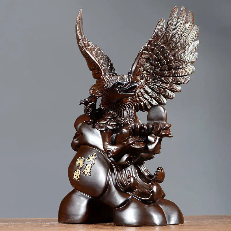 

Carved Chinese Ebony Rosewood Flying Eagle Statue Fengshui Great Success Lucky Wealth Figure Home Living Room Office Decor Gift