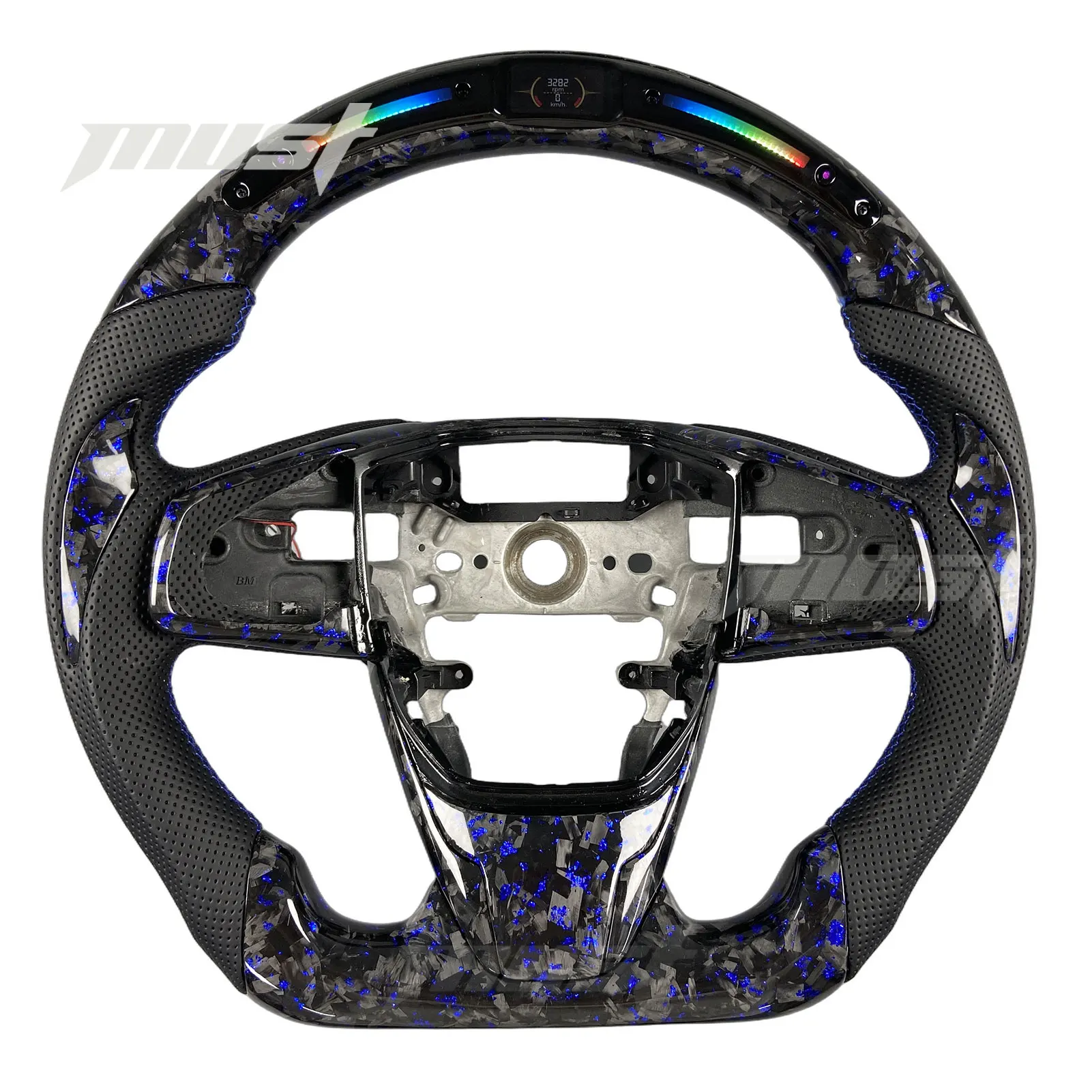 Custom LED Blue Flake Forged Carbon Fiber Steering Wheel for Honda Civic 10th Gen FK8 Type R Si Coupe CR-V EX LX 2016-2021