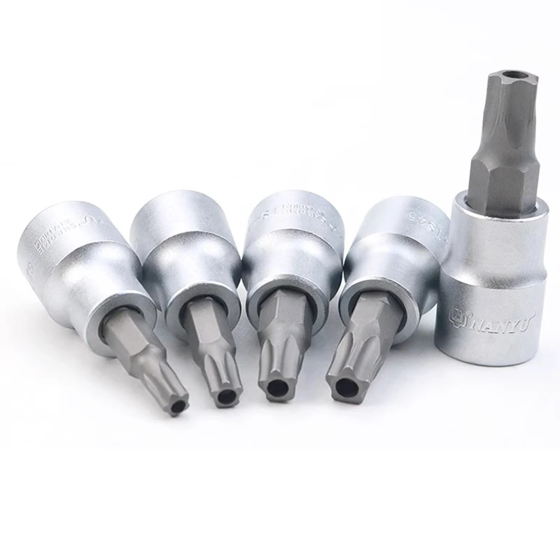 5 Point Torx Screwdriver Bit with hole 3/8 Inch square Drive Socket Tools Pentalobe TS10 TS15 TS20 TS25 TS27 TS30 TS40 TS45 TS50