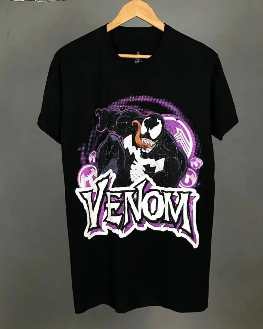 Marvel Peripheral Marvel Superhero Venom Short-sleeved Men's and Women's T-shirts, Loose and Casual, Dark Style, Niche