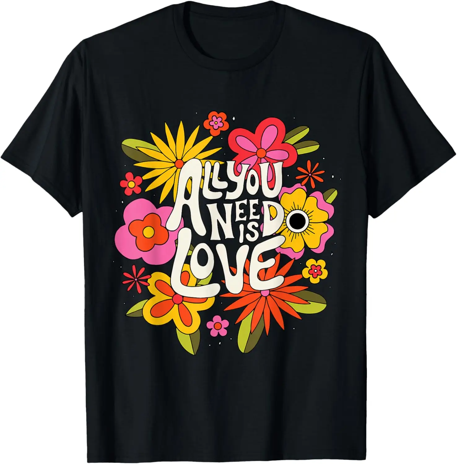 

All You Need Is Love Retro Flowers Graphic Print Cotton Casual T-Shirt Trip Top