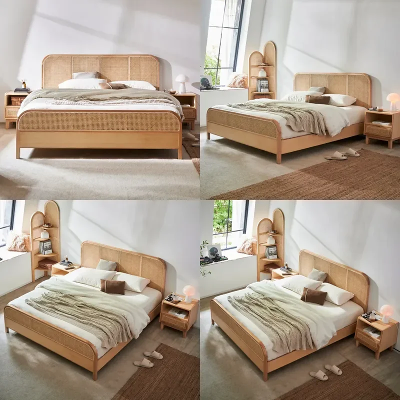 For 1.5m Bed Frame Solid Ash Wood Double Single Bed Simple Modern Bedroom Furniture Hotel Home Decor Durable