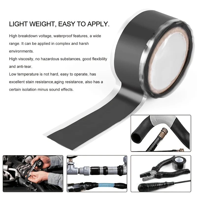 Heavy‑Duty Waterproof Silicone Tape, Self‑Fusing Leak Repair Tape for Pipe Vent Car Water Pipe,‑60℃‑+150℃ Temperature Resistant