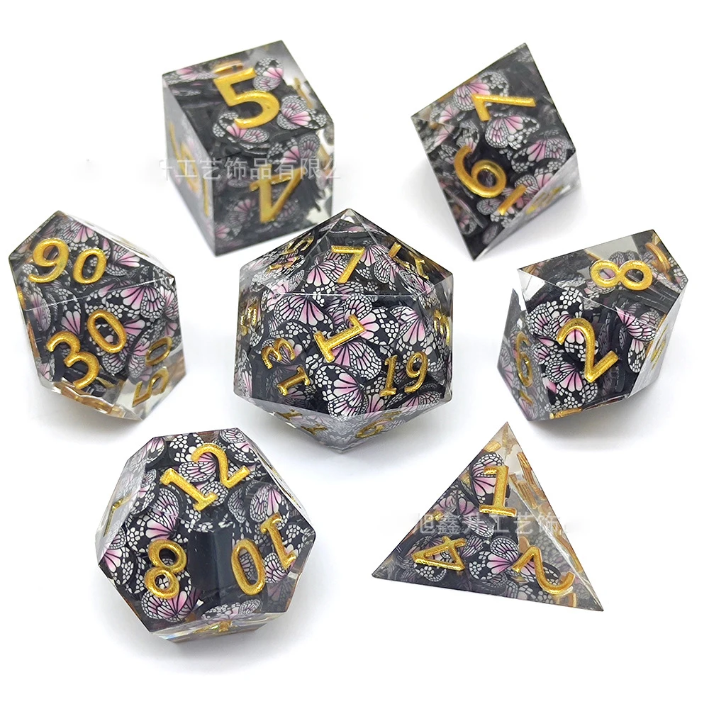 New Glow-in-the-dark Resin Dice D&D Set Handmade Polyhedral Resin Dice with Sharp Edge DND D6 D20 Dice for TRPG Game