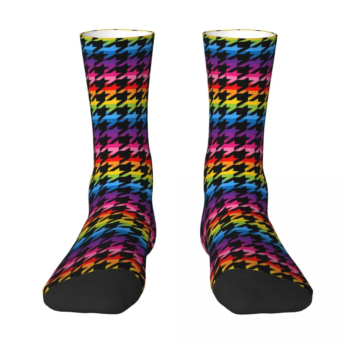 Rainbow Houndstooth LGBTQ Socks Retro Print Trendy Stockings Spring Anti Slip Unisex Socks Comfortable Graphic Cycling Socks