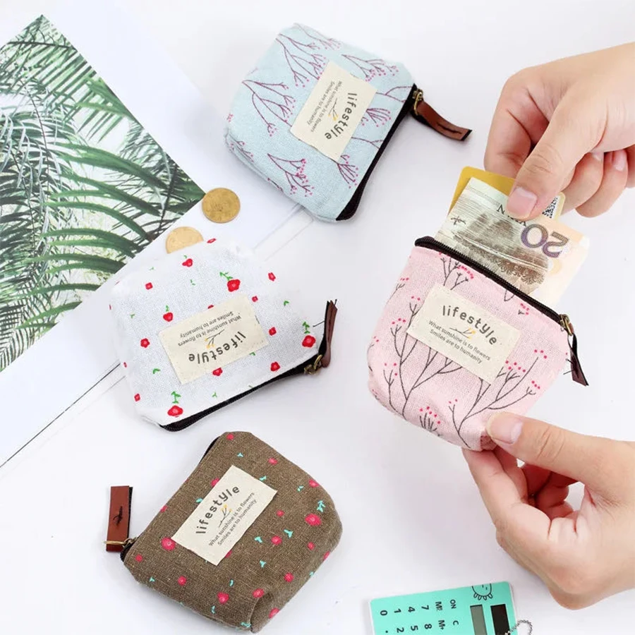1 Stück Blumenmuster Münzbörse Kleine Frische Canvas-Geldbörse für Damen und Mädchen Kopfhörer-Münz-Schlüssel-Geld-Aufbewahrungstasche Reißverschluss-Beutel