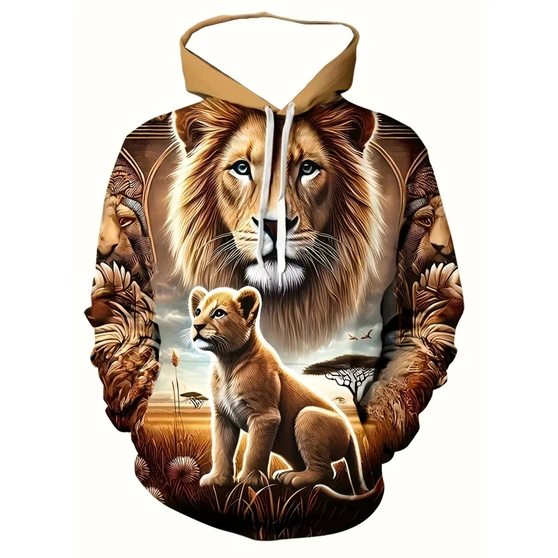 هوديي كاجوال بأكمام طويلة بنمط الأسد المقدس والأسد الصغير ثلاثي الأبعاد للرجال مع جيب برباط، معطف رياضي بنمط عصري، مقاس S #2