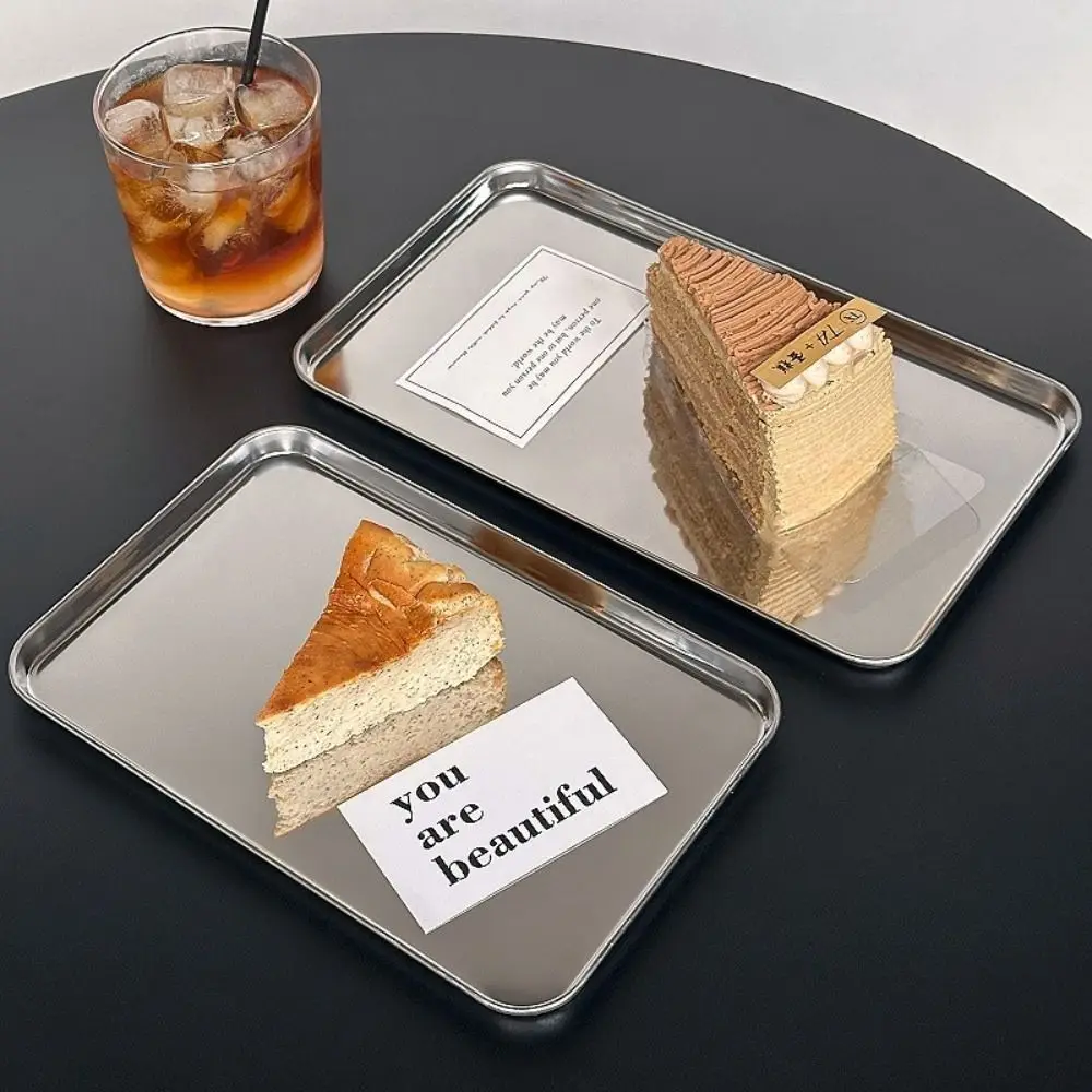 Stainless Steel Nordic Kitchen Tray Kitchen Storage Durable Rectangular Dessert Plate Easy To Clean Silver Coffee Shop Tray