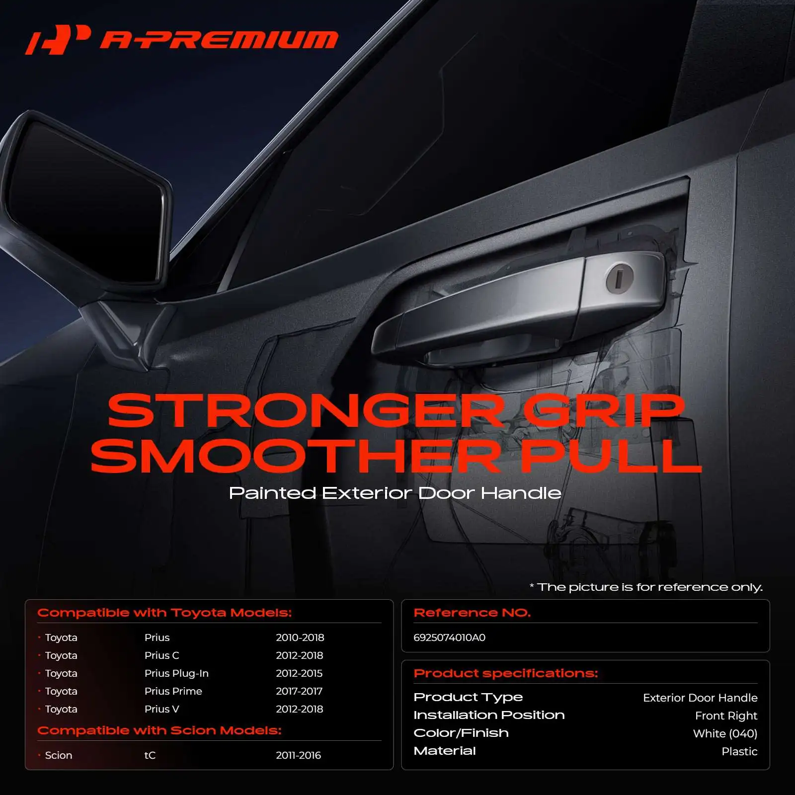 A-Premium Front Passenger Side Painted 040 White Door Handle for Toyota Prius 2010-2018 Prius C 2012-2018 Scion tC 2011-2016