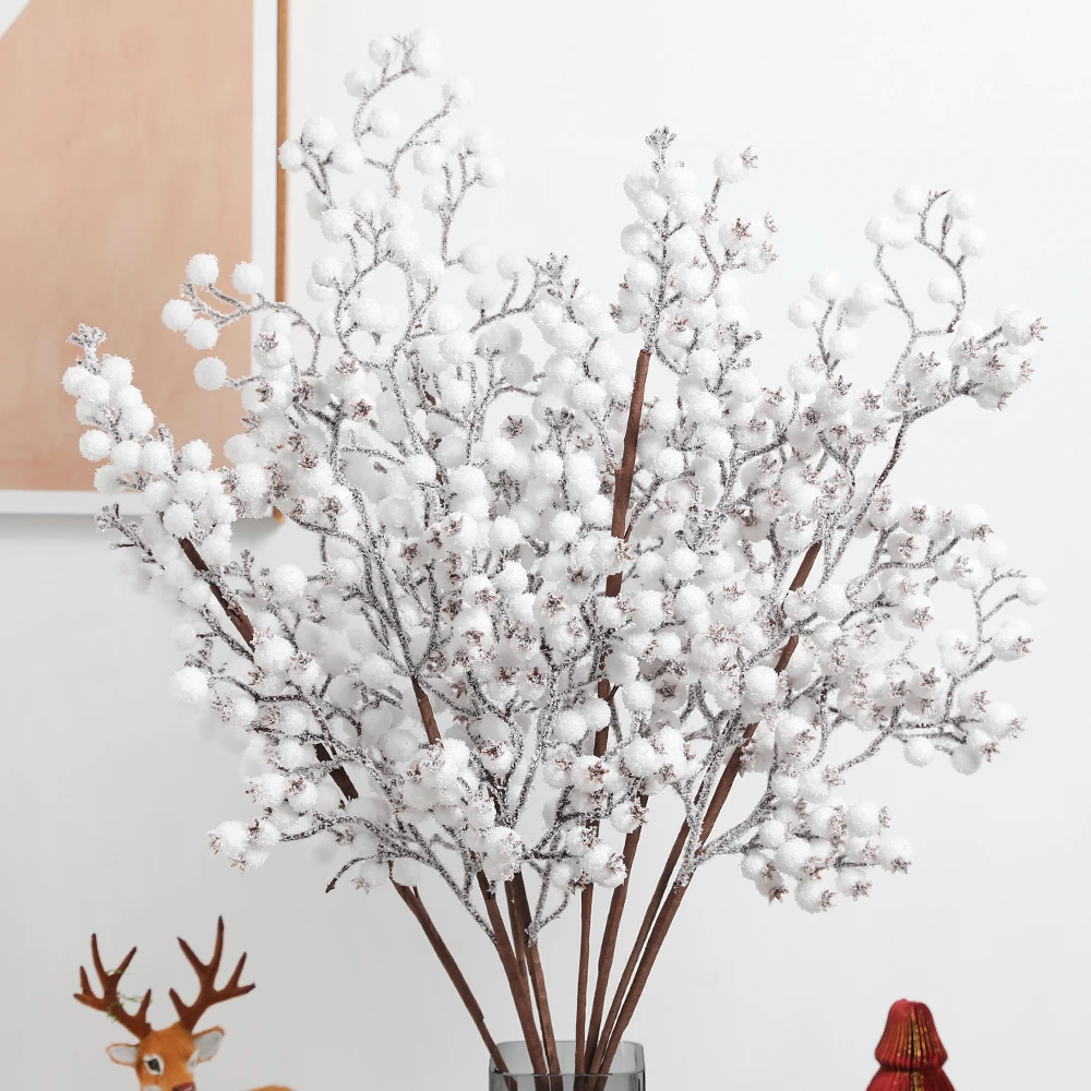 60 cm Weihnachtsdekorationen, weiße Schneebeeren, Stiele, künstlicher Blumenstrauß, Weihnachtsbaumschmuck, Heimdekoration, Neujahr 2026 Zubehör