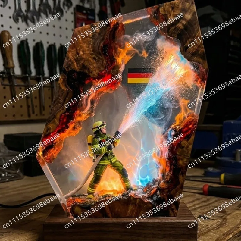 Celebrity Firefighter Resin Night Light, Star Figure Collectible Figurine for Fans, Gift Decor for Desk or Shelf.