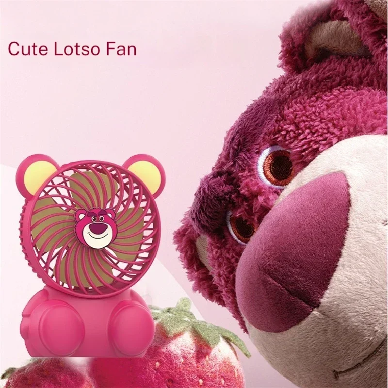 2024 Disney Lotso Desktop Electric Fan Usb Charging Portable Dormitory Bedhead Table Fan Cartoon Children Toys Anime Surrounding