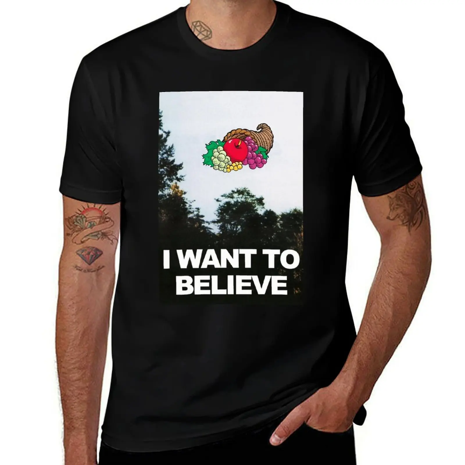 

I Want To Believe- Cornucopia- Fruit of the Loom- Mandela Effect-X-Files T-Shirt Creative Graphic Tee Shirt